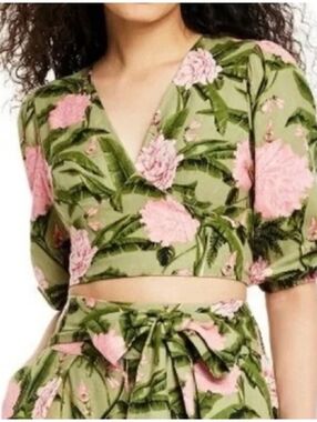 Agua Bendita x Target Linen Blend Peony Wrap Crop Top Festival medium Boho